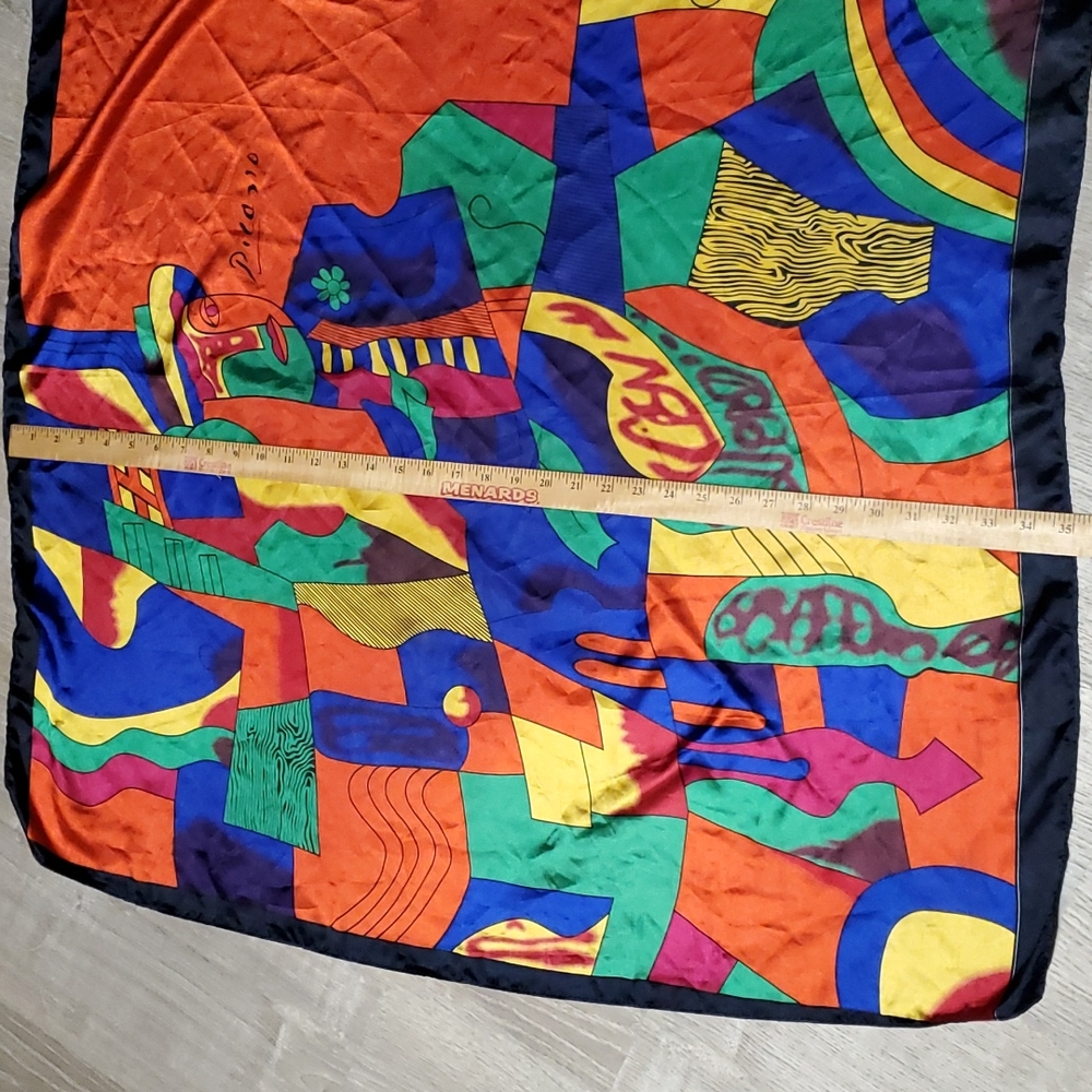 Vintage 80s Picasso Pop Art Silk Scarf Large Square Bright - Picture 3 of 4